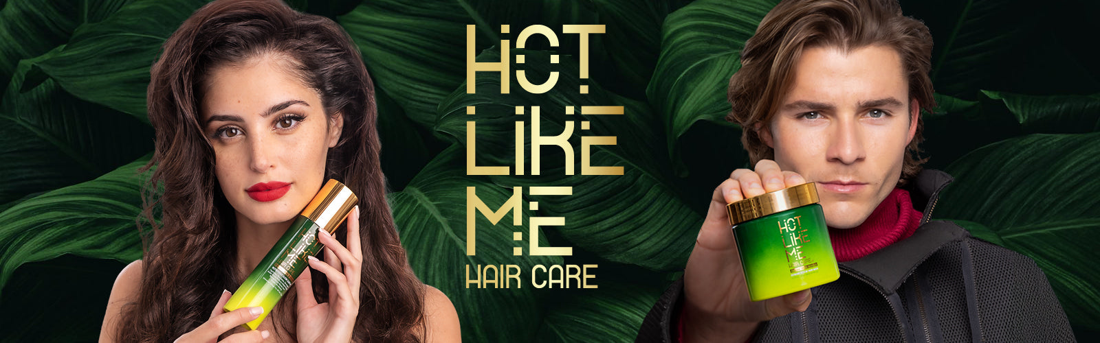 A woman and a man holding Hot Like Me products