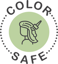 Logo with 'Color Safe' text and a hair icon on a green background
