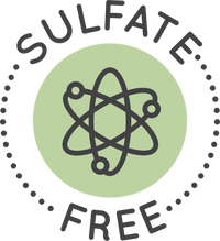 Sulfate free logo with an atom symbol on a green background