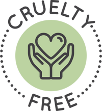 Cruelty Free logo with hands holding a heart on a green background